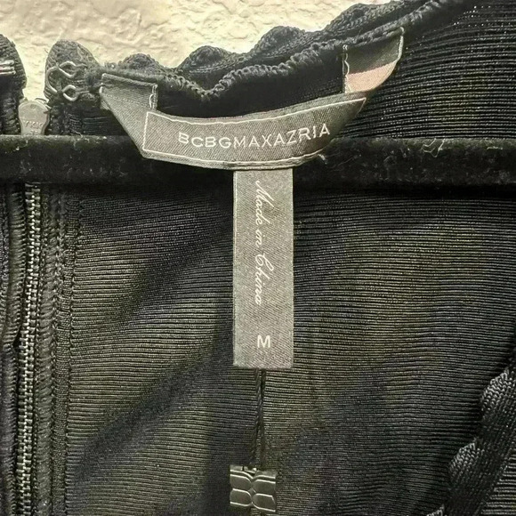 NWT-BCBGMaxAzria Bodycon Black Midi Dress Scalloped- Size Medium - Picture 6 of 9